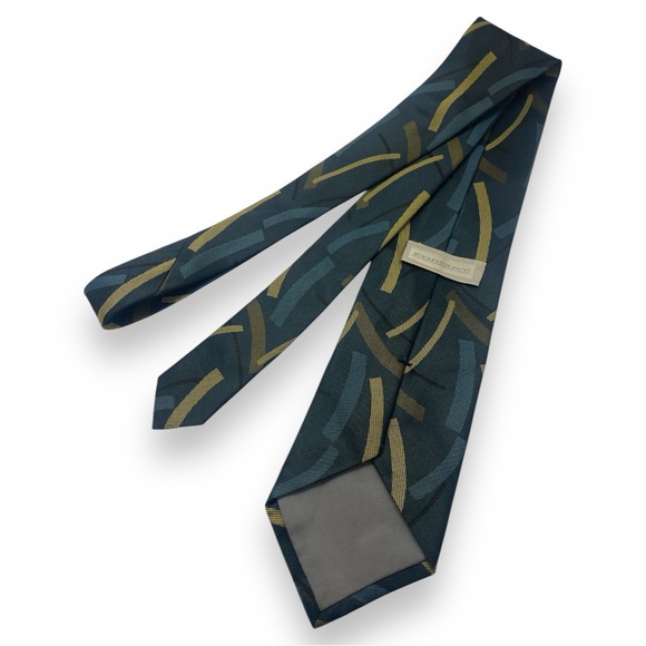 Format 100% Silk Deep Blue/Yellow Necktie Made in Japan - Picture 3 of 3